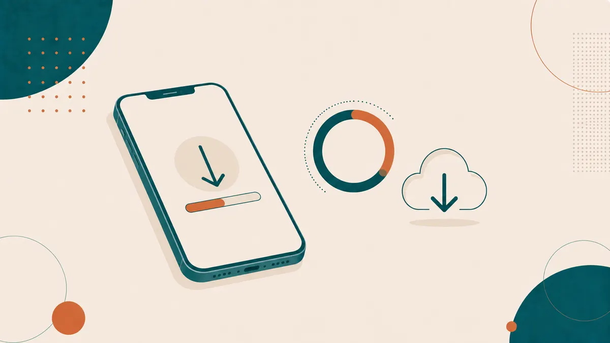 Telefon, dairəvi proses halqası və aşağı ox olan bulud — yükləmənin gedişi